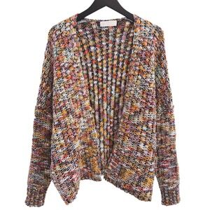 Leela & Lavender Cardigan Womens L Multi-Color Chunky Knit Open Front 54002